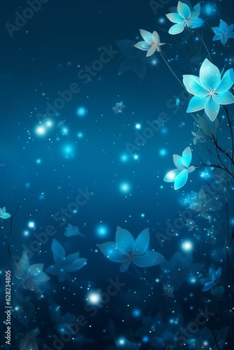 Magic white flower on blue spectrum in the dark like a dream Created with Generative AI technology. © Sakrapee Nopparat