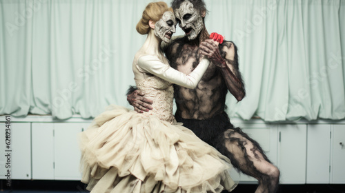 halloween holiday dancing couple zombies generative ai