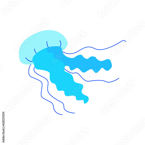 Vector flat illustration of jellyfish on isolated background. 