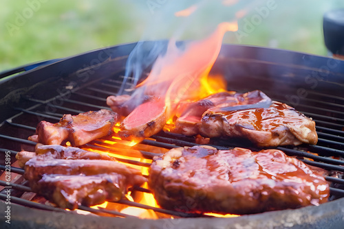 grilled meat on the grill, generative ai