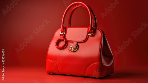 women's handbag in red color on a studio background, isolated