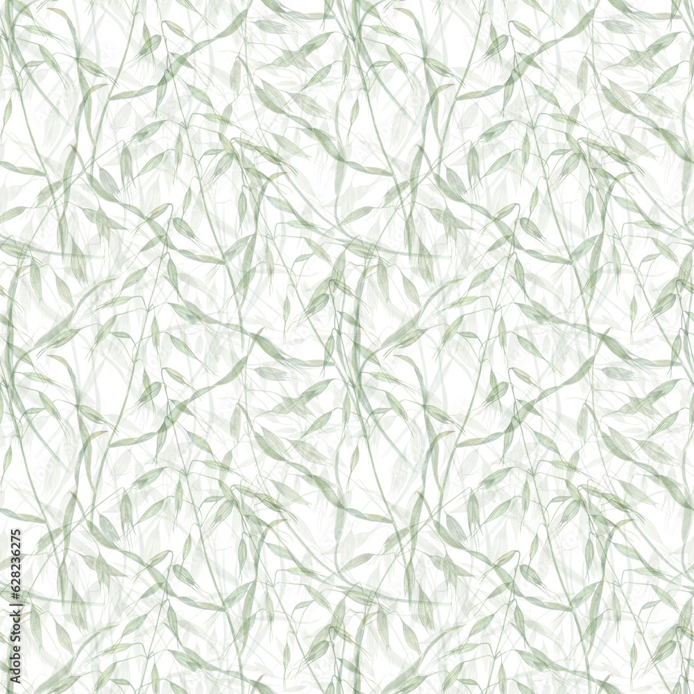 Fototapeta premium Herbal seamless pattern of wild oats. Watercolor illustration of avena isolated on transparent background. Simple design for scrapbooking, invitations, background, prints, textile, wrapping.