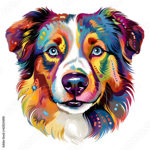 Colorful border collie Dog face. Generated Ai