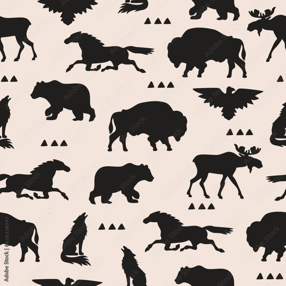 Obraz premium America Wild Life Seamless Pattern
