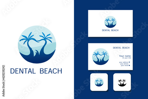 dental beach logo design vector template and business card with editable text