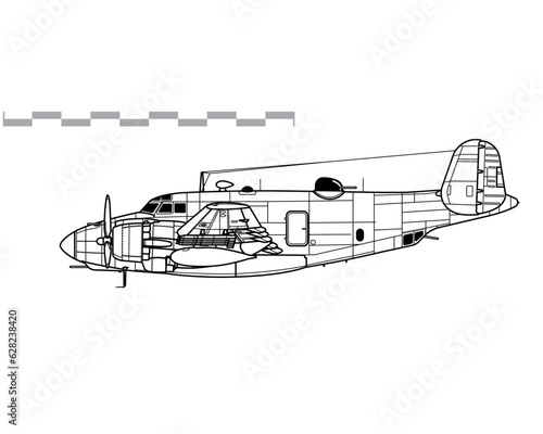 Lockheed PV-2 Harpoon. Vector drawing of WW2 patrol bomber. Side view. Image for illustration and infographics. photo