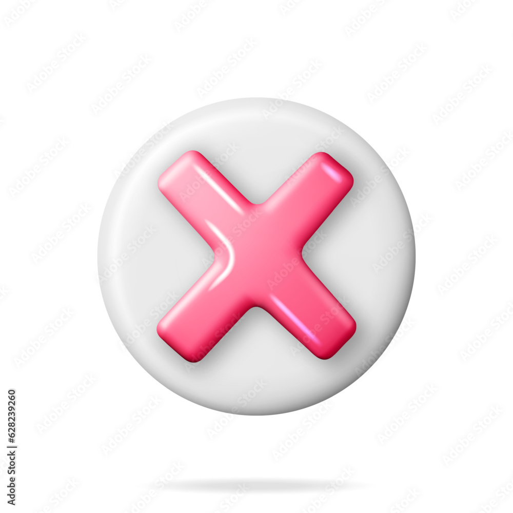 Obraz premium 3D Wrong Button in Round Shape. Red No or Incorrect Sign Render. Red Checkmark Tick Represents Rejection. Wrong Choice Concept. Cancel, Error, Stop, Disapprove or Negative Symbol. Vector Illustration