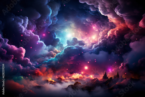 Space sky with stars and pink clouds, futuristic abstract background © staras