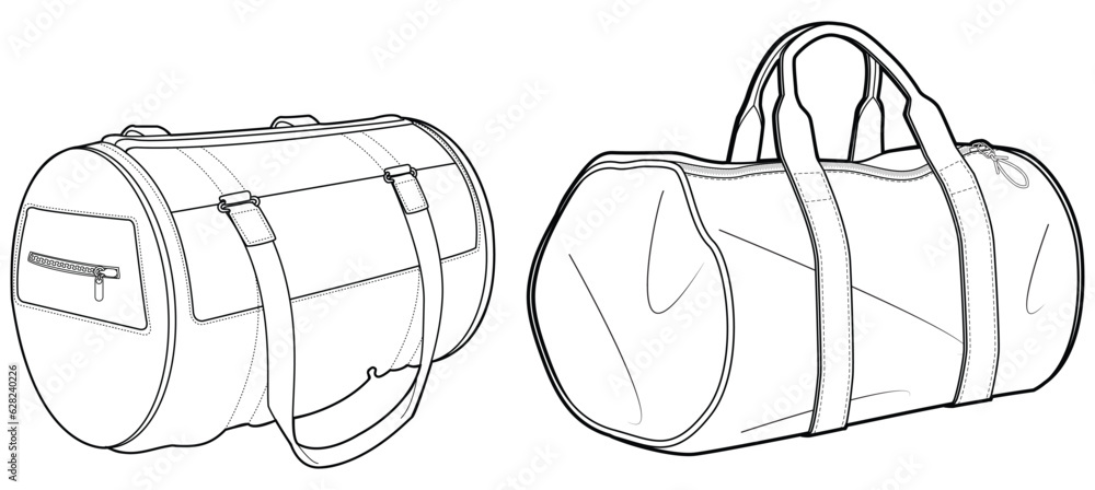 Photo & Art Print Set of Duffel bag flat sketch fashion illustration ...