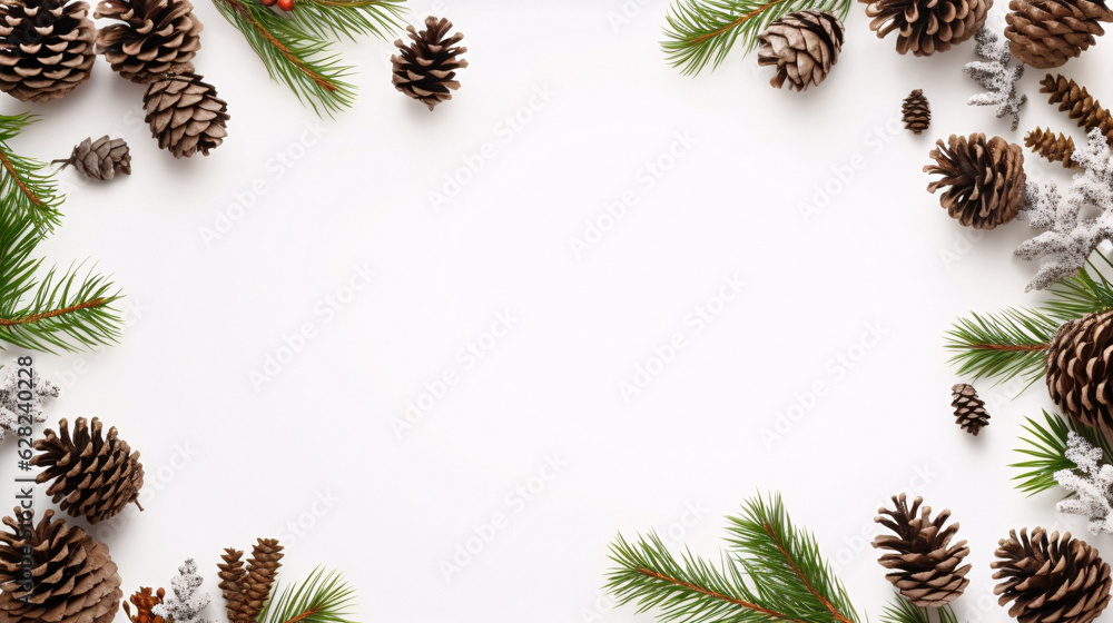 Stunning Close-Up of Pine Cones and Branches on White Background, Captured with Generative AI Stunning Close-Up of Pine Cones and Branches on White Background, Captured with Generative AI