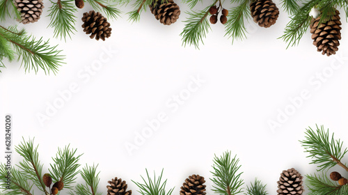 Beautiful Pine Cones and Pine Branches on White Background - Generative AI