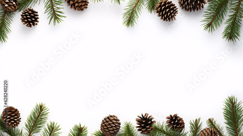 Natural Beauty: Pine Cones and Fir Branches on a White Background, Generative AI