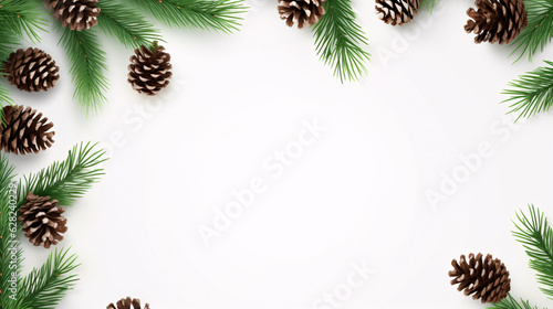 Natural Beauty: Pine Cones and Fir Branches on a White Background, Generative AI