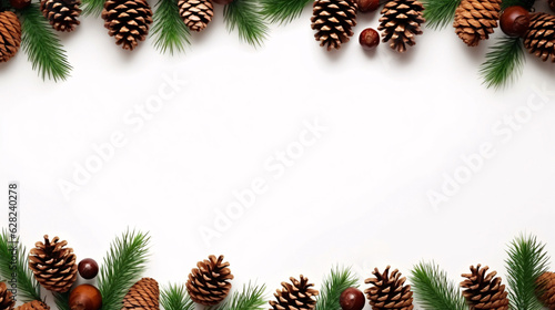 Beautifully Decorated Christmas Border with Pine Cones and Pine Branches, Created by Generative AI