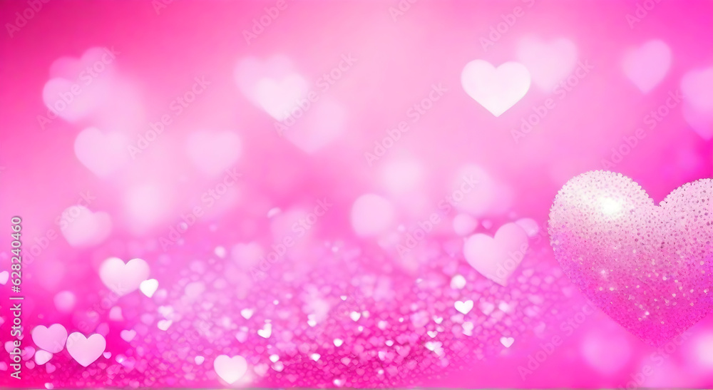 Pink hearts bokeh background, Valentine day blurred light