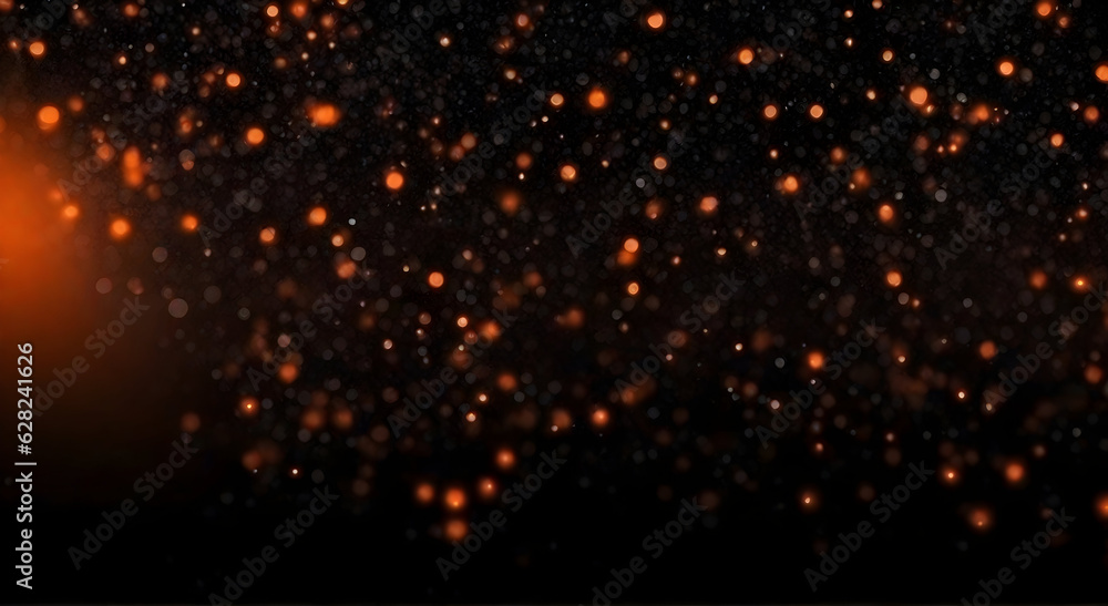 Orange black grainy background, blurry lights on dark noise texture