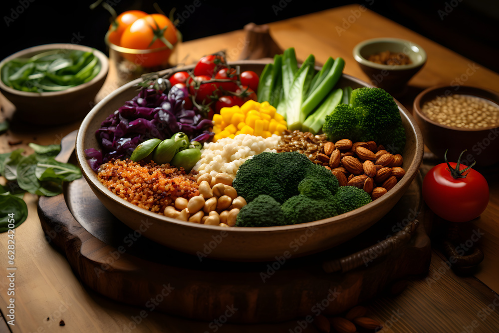 Vegan bowl with vegetables and fruits Vegan bowl with vegetables and fruits