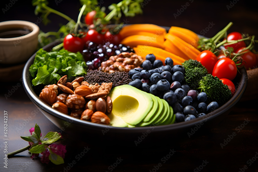 Vegan bowl with vegetables and fruits Vegan bowl with vegetables and fruits