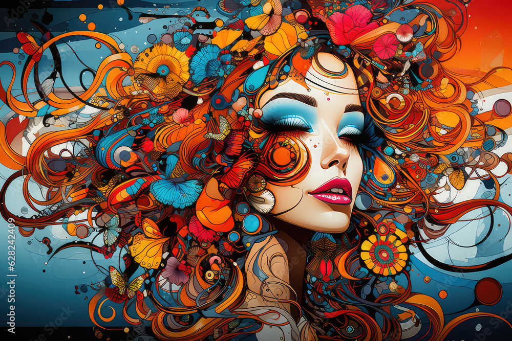 Fototapeta premium woman, The artwork depicts this moment in a whimsical style, combining elements of digital painting and ink sketching, ai generated. 