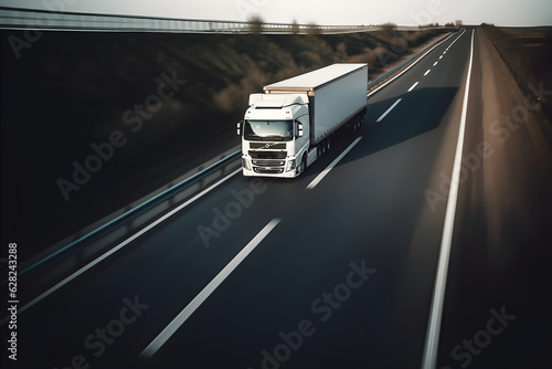white truck tir speed transport goods on highway road street