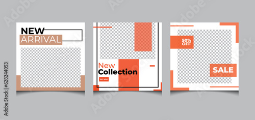 Set three similer of Social media post design, social media banner blog fashion sale promotion, instagram, facebook and all media marketing square vector banners for social networks with white frame 