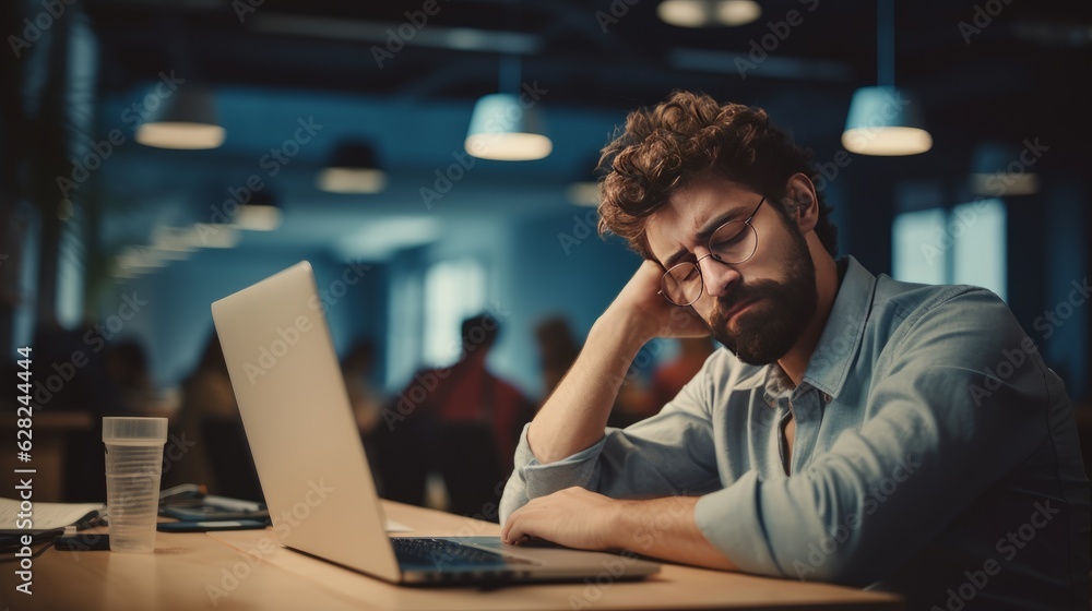 Overworked and tired employee at the office. Stressful job Overworked and tired employee at the office. Stressful job