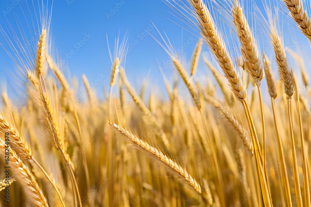 A stunning golden field with ears of wheat swaying gracefully A stunning golden field with ears of wheat swaying gracefully