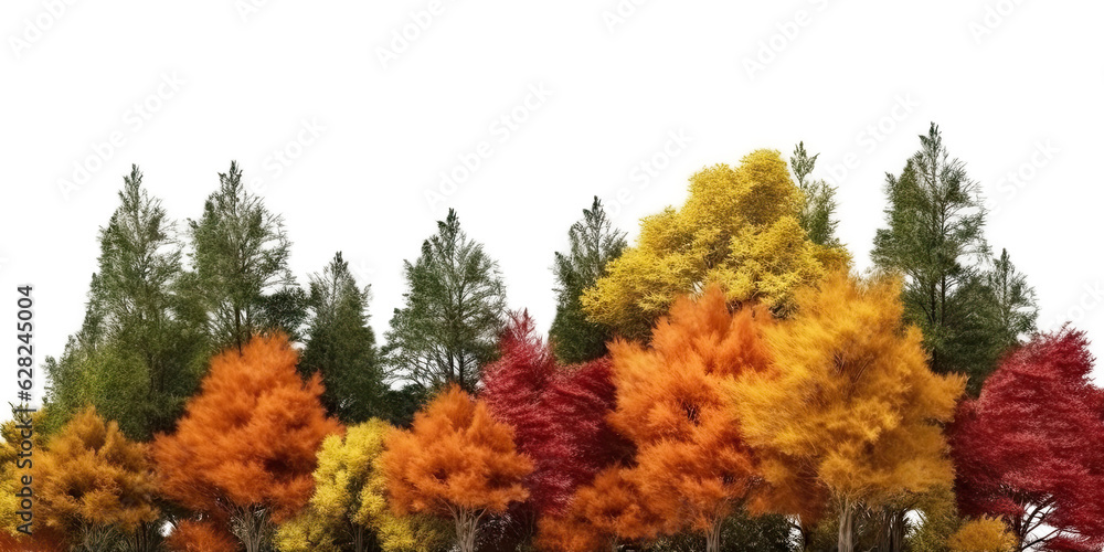 Autumn forest isolated on transparent background - Generative AI
