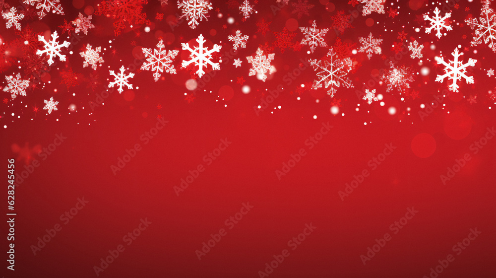 Vibrant Arafed Red Background with Snowflakes and Stars, Perfect for Generative AI Projects