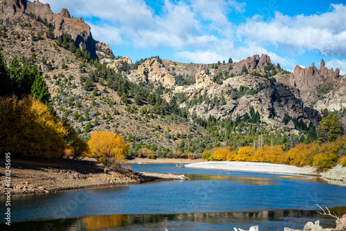 View of the Limay River as it crosses the Enchanted Valley, Argentine Patagonia. photo