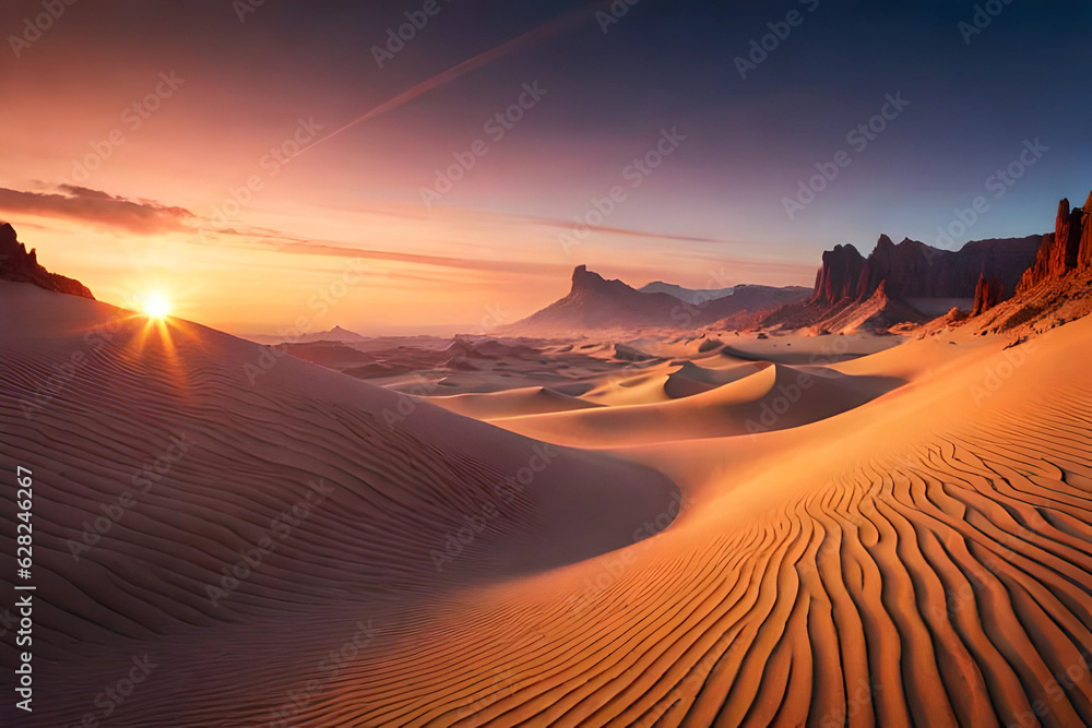 Sunset over the beautiful desert. Ai generative