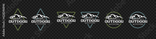 Set of vintage travel and camping vector labels. Mountain expedition and outdoor adventures logo design