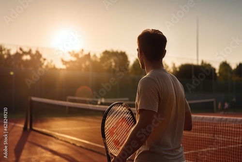 Man holding tennis racket when playing on sport court © Алина Бузунова