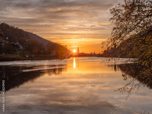 View of the Neckar river at sunset, Heidelberg, Baden-Württemberg, Germany © eyetronic