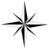 Windrose oder Kompass Rose Vektor mit acht Zacken. Isolierter Hintergrund.
Symbol für die Marine-, Schifffahrts- oder Trekking-Navigation oder zur Nutzung in einer Landkarte.