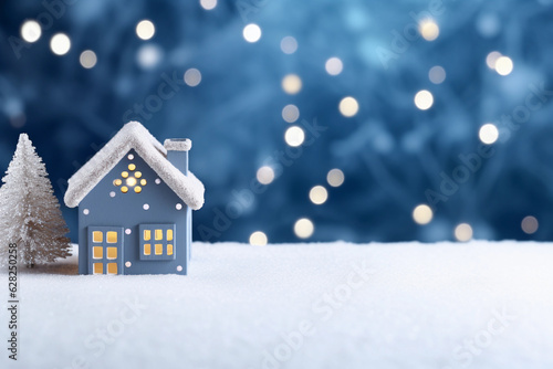 Foto Cute small houses Christmas background with copyspace