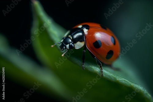 Illustration of a ladybug perched on a vibrant green leaf, created using generative AI
