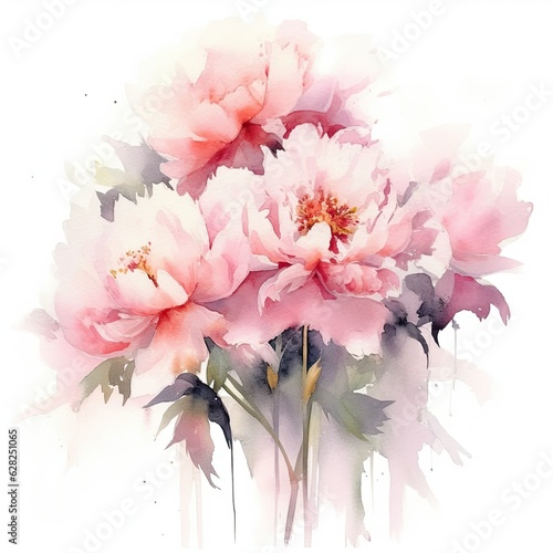 Fototapeta Naklejka Na Ścianę i Meble -  Wedding floral composition. Watercolor peony flowers illustration. Generative AI