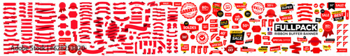 Fotografie, Tablou Set of Red Ribbons, Banners, badges, Labels