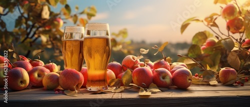 Foto Apple cider on table with apples