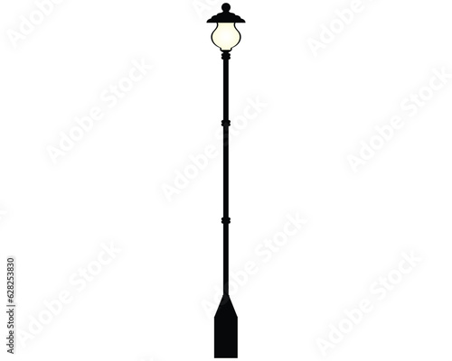 simple design of a vector of a street light pole that is on or shining in yellow and white with a black pole