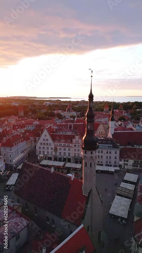 Vertical aerial view.  View of a city Tallinn Estonia, old medieval town