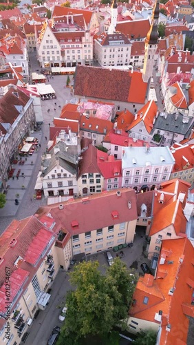 Vertical aerial view.  View of a city Tallinn Estonia, old medieval town