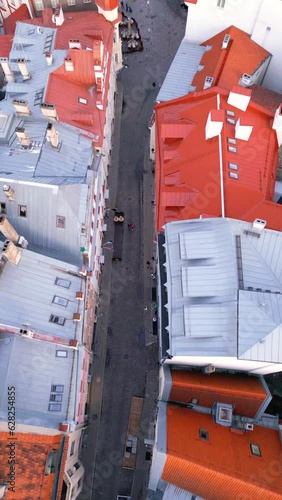 Vertical aerial view.  View of a city Tallinn Estonia, old medieval town
