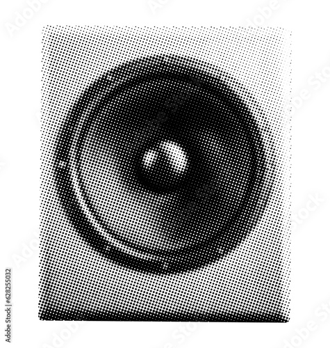 audio speaker isolated in retro halftone dotted texture collage cut-out element for mixed media design vintage crazy grunge punk pop art style