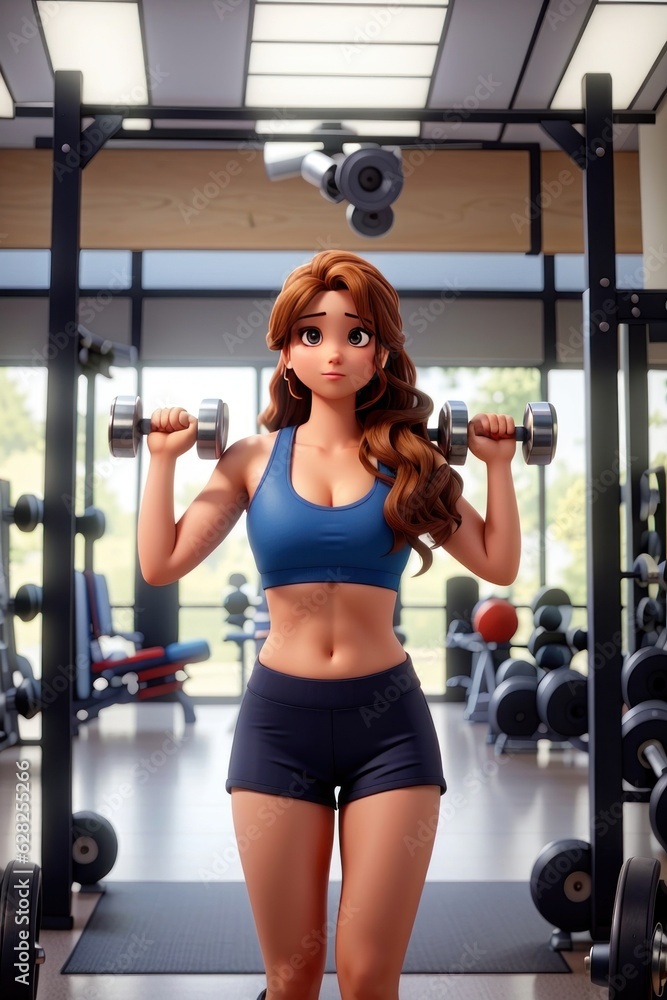 Fototapeta premium Athletic young woman working out with dumbbells in a gym
