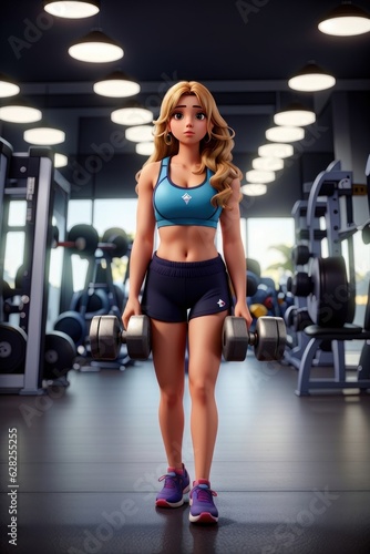 Attractive young woman working out with dumbbells in the gym