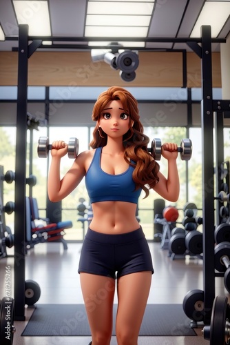 Athletic young woman working out with dumbbells in a gym
