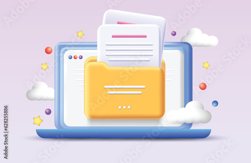 3d upload folder icon with laptop vector illustration