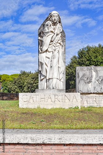 Rome, Italy - 26 Nov, 2022: Statue of San Catharina Da Siena near the Vatican City